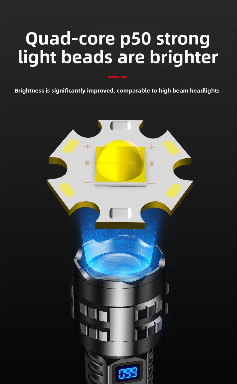 LED P90 ricaricabile transfrontaliero ad alta luminosità con display di potenza per uso domestico ed esterno, ultra luminoso a lungo raggio_voghion.com