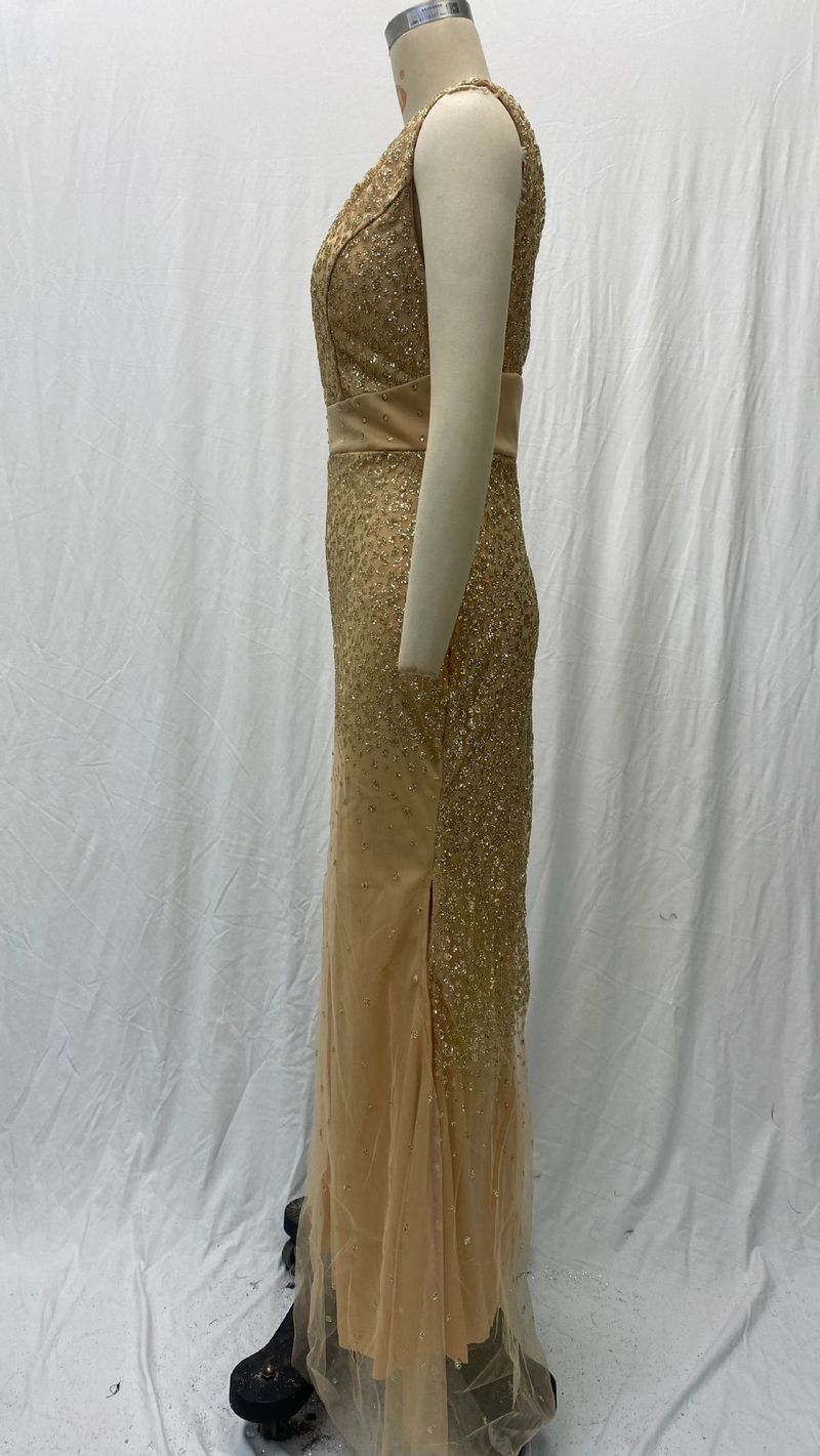 2025 Frühjahr Neue frauen Split Bestreut Gold Lange Abendkleid Weihnachten Thanksgiving Halloween Valentinstag_voghion.com