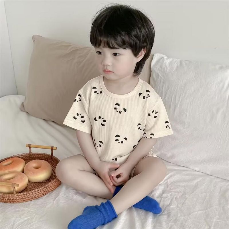 Set estivo per bambini e bambine, in seta ghiacciata, con maniche corte, pigiama per bambini carini, stile sottile e alla moda_voghion.com