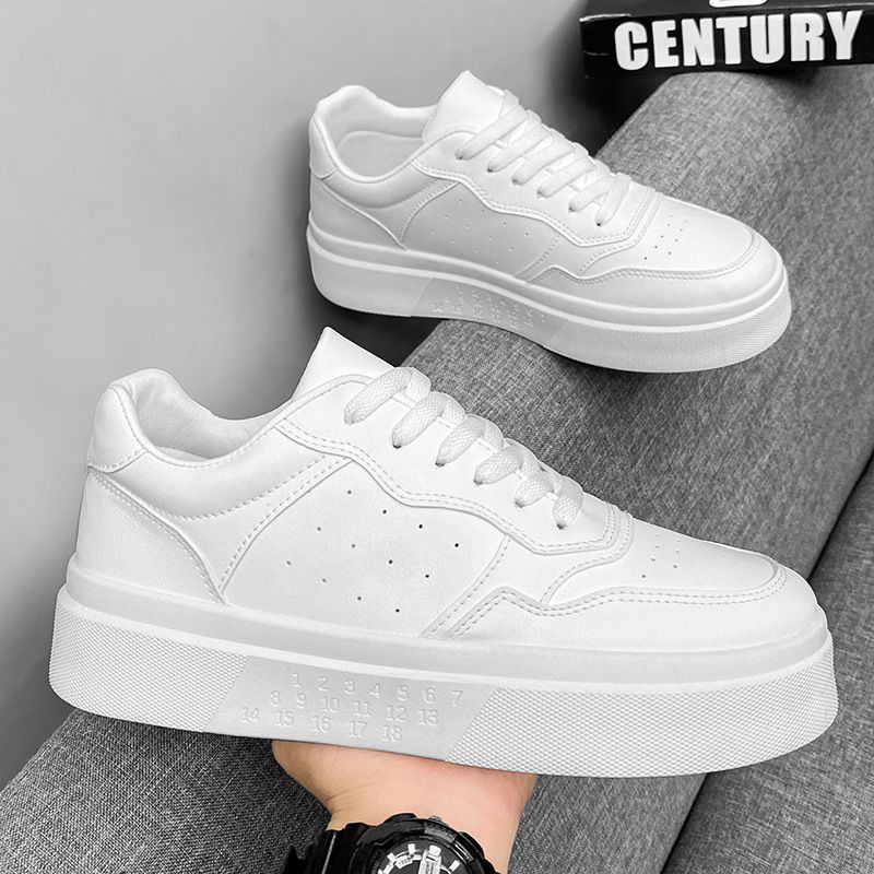 Summer New Breathable White Men's Versatile Thick Soled Sneakers Casual Black Board Trendy Shoes_voghion.com