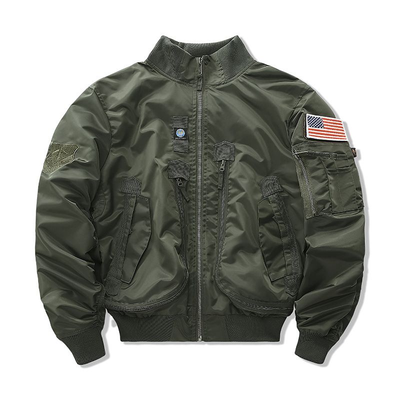 2024 Spring Autumn Loose Tactical Military Jackets Big Pocket Pilot Coat Bomber Jacket Zipper Flight Outwear_voghion.com