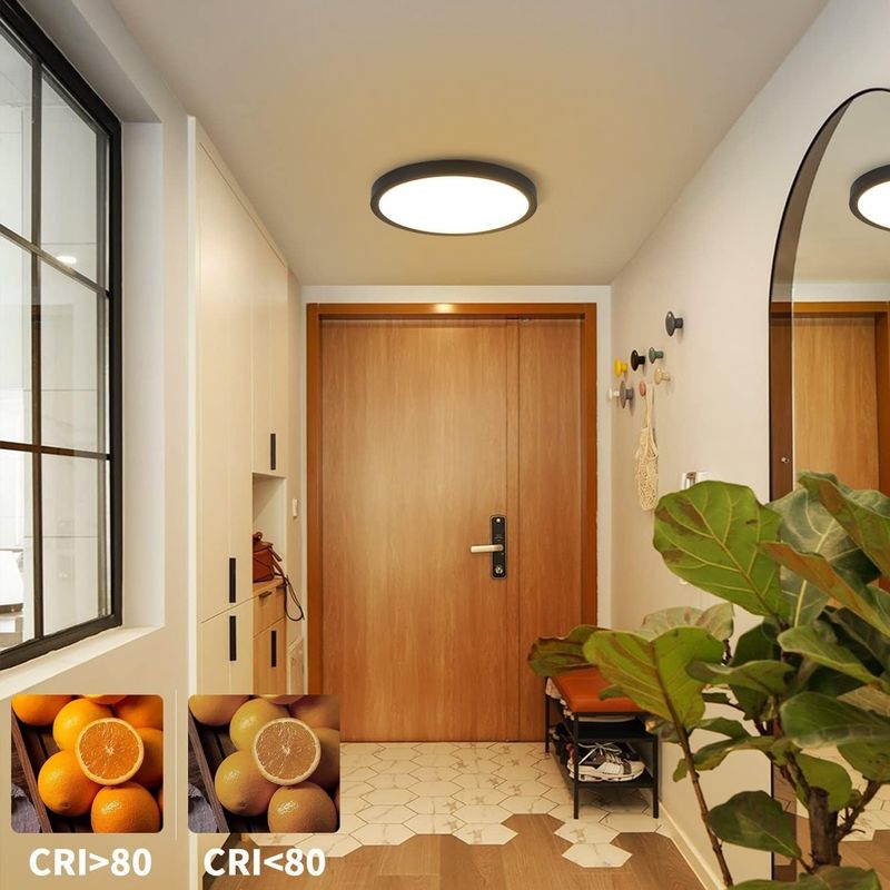 Glitzerlife Deckenlampe LED Deckenleuchte Flach - Schlafzimmerlampe Ø22cm Warmweiß Badezimmerlampe Schwarz 18W Küchenlampe Rund Flurlampe IP44 Für Badezimmer Flur_voghion.com