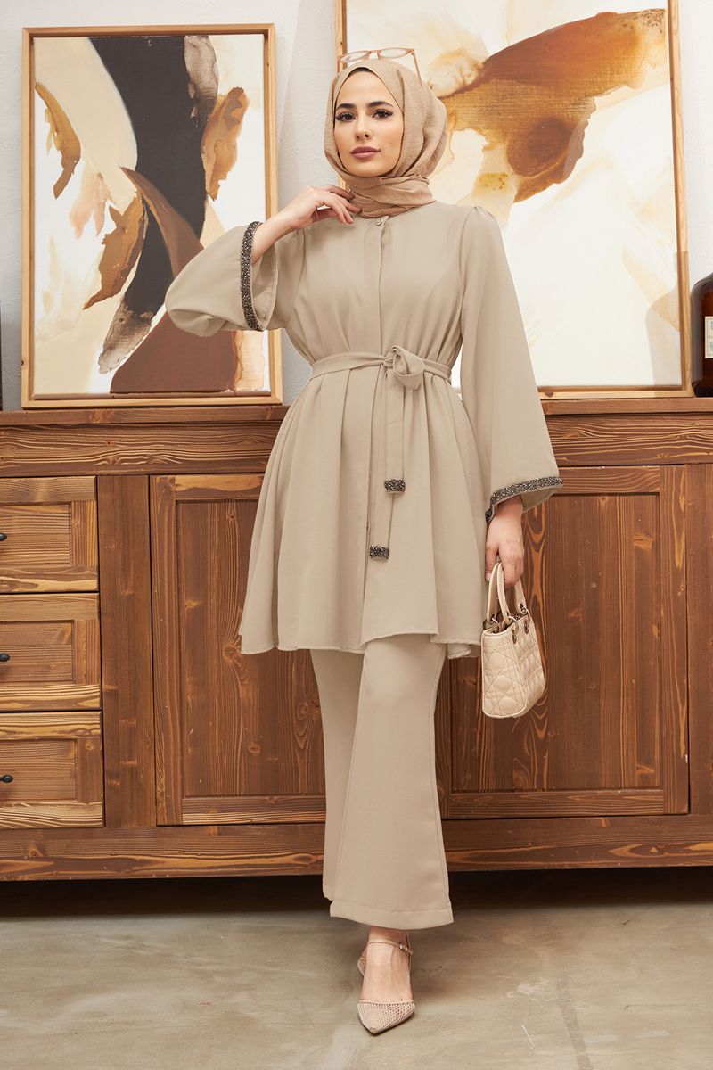 Damenbekleidung Muslimische Damenmode Hot Diamond Loose Top Schlaghose 2-teiliger Anzug_voghion.com