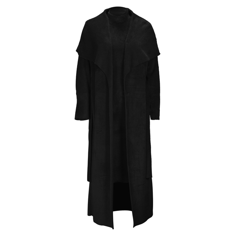 Women's clothing temperament dress and coat two-piece fashion loose long cardigan velvet suit_voghion.com