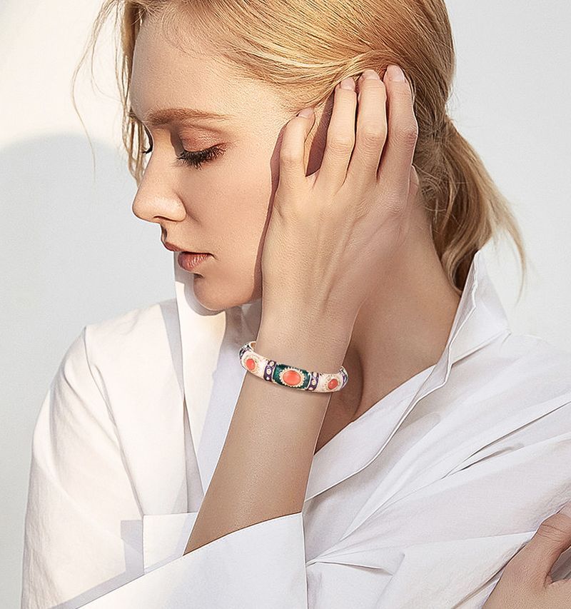 Bracciale in lega smaltata con pietre colorate in stile bohémien, stile retrò, con occhio di gatto._voghion.com