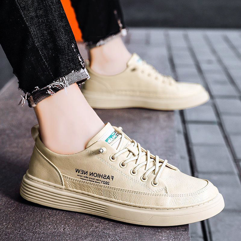 Weiches Rindsleder Vielseitige Herren Casual Board Weiche Sohle Sport Koreanische Version Trendy Weiße Lederschuhe Herren_voghion.com