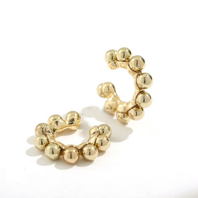 Boucles d'oreilles en alliage géométrique en forme de C, manchette dorée avec perles, clip d'oreille unique pour femme_voghion.com