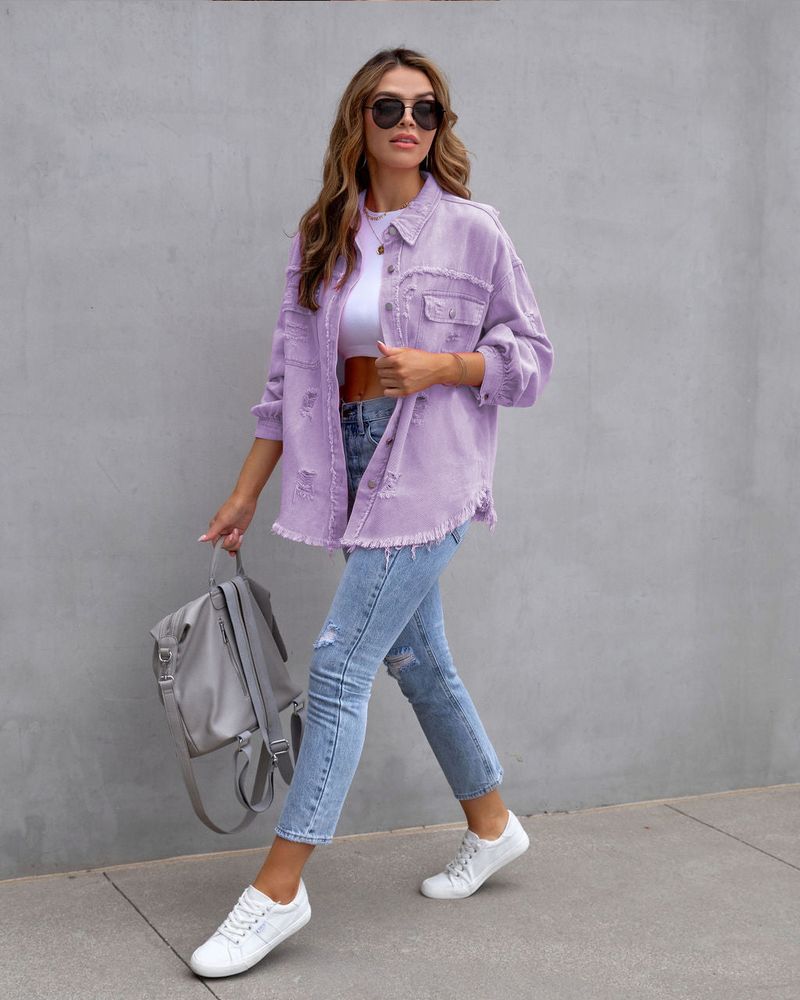 Distressed-Jeansjacke für Damen – Slim Fit, bequemer und stylischer Freizeitmantel mit Vintage-Waschung_voghion.com