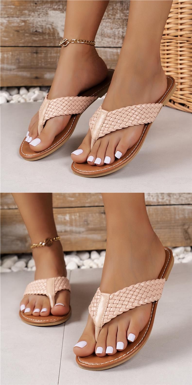 New Casual Braided Solid Color Slip-on Slippers For Women_voghion.com