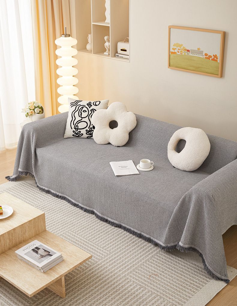 Solid Color Cotton Sofa Cover - Cream Style Thick Slipcover (Full Coverage Universal Fit Modern Minimalist Design Non-Slip)_voghion.com