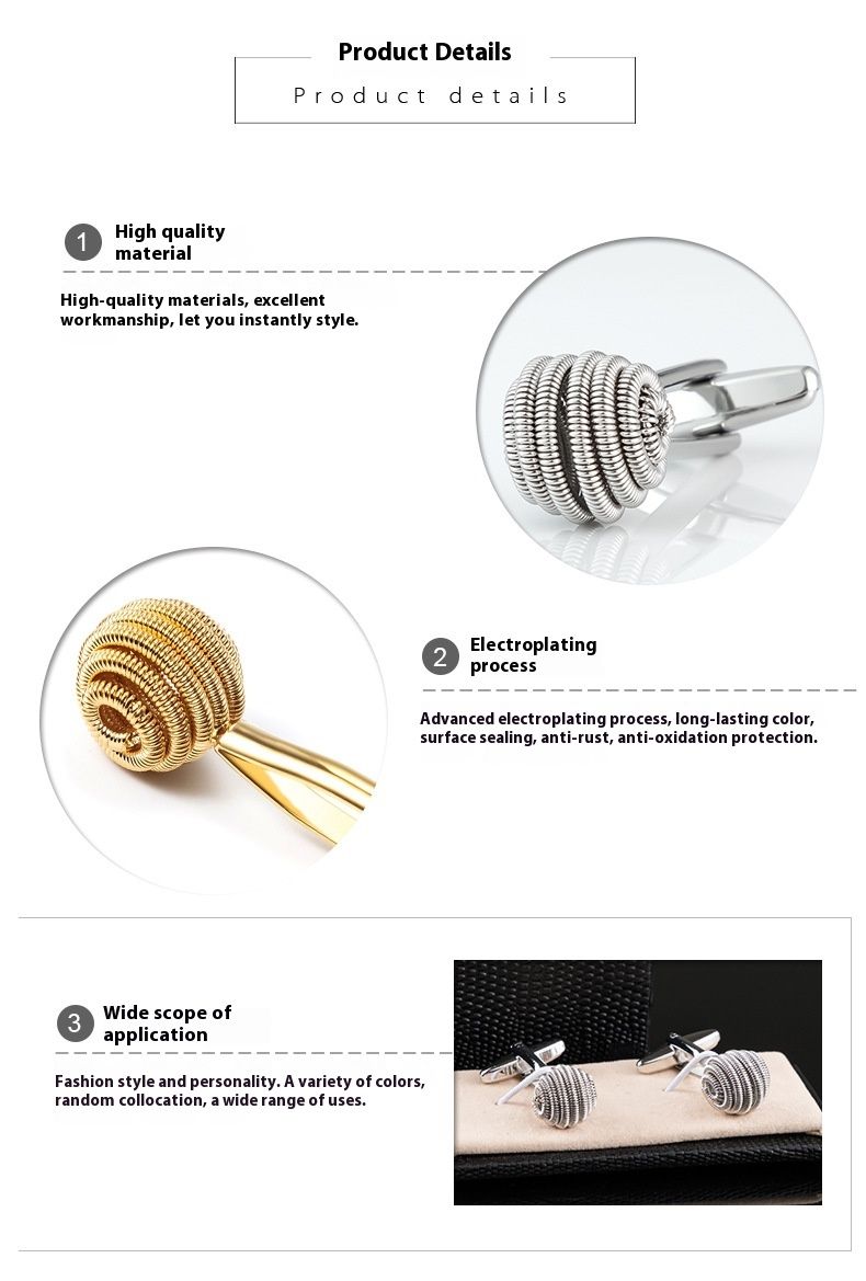Neue Manschettenknöpfe aus galvanisiertem Gold und Silber mit gebratenem Teig und Drehungen aus Kupfermetall für französische Hemdmanschettenknöpfe für_voghion.com