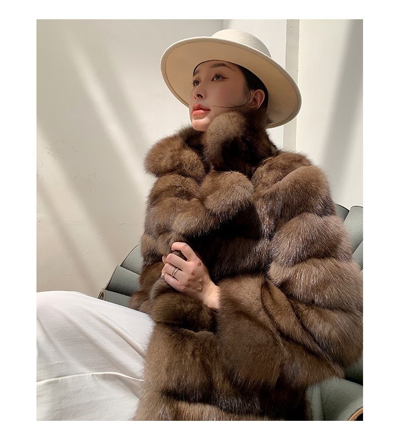 Luxuriöser Kunstnerzmantel mit Sternenmuster - Kurze Winterjacke für Damen, Reverskragen, eleganter Kunstpelzmantel in Kastanienbraun_voghion.com
