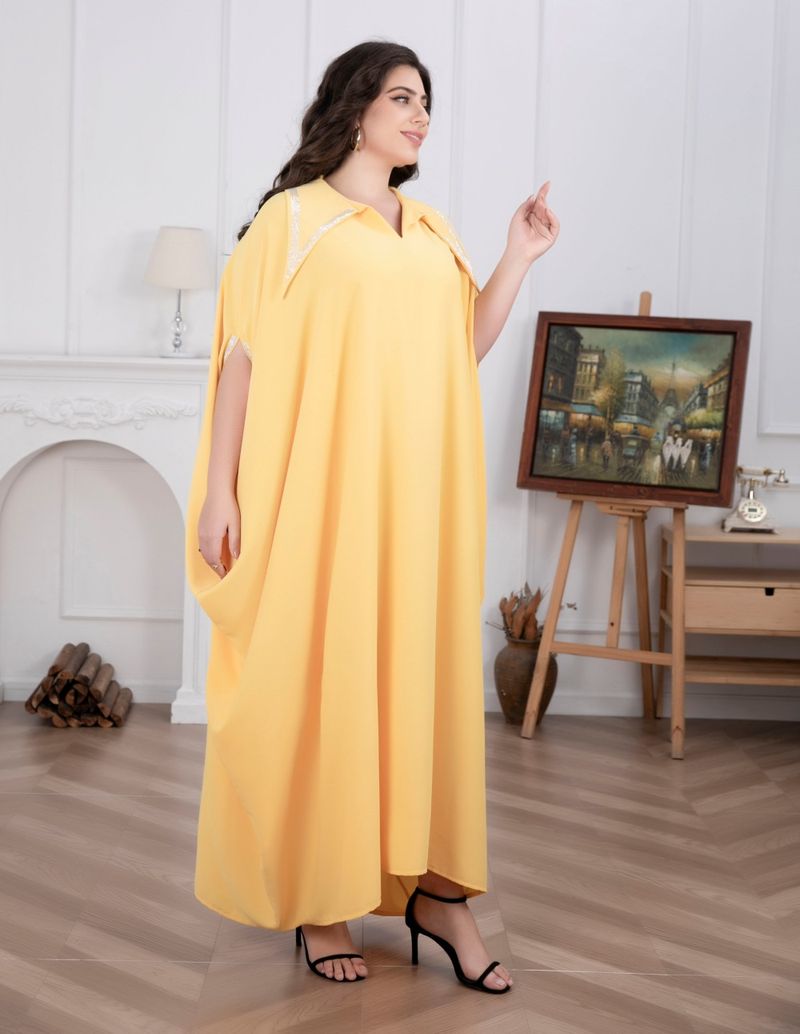 Luxuriöses, verziertes Abaya-Kleid für Damen – Muslimischer Party-Kaftan mit Fledermausärmeln und Kristall-Strasssteinen – Maxikleid in Übergröße für Eid, Hochzeit_voghion.com