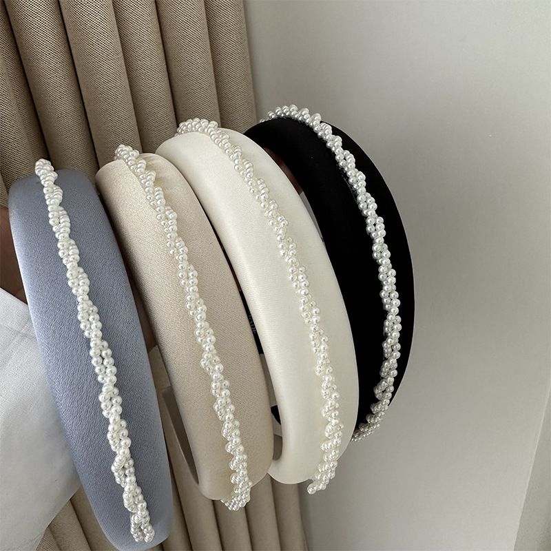 Estilo coreano em tecido de cetim de seda pérola barroca fragrância doce faixa de cabeça acessórios de cabelo da moda faixa de cabelo de esponja_voghion.com