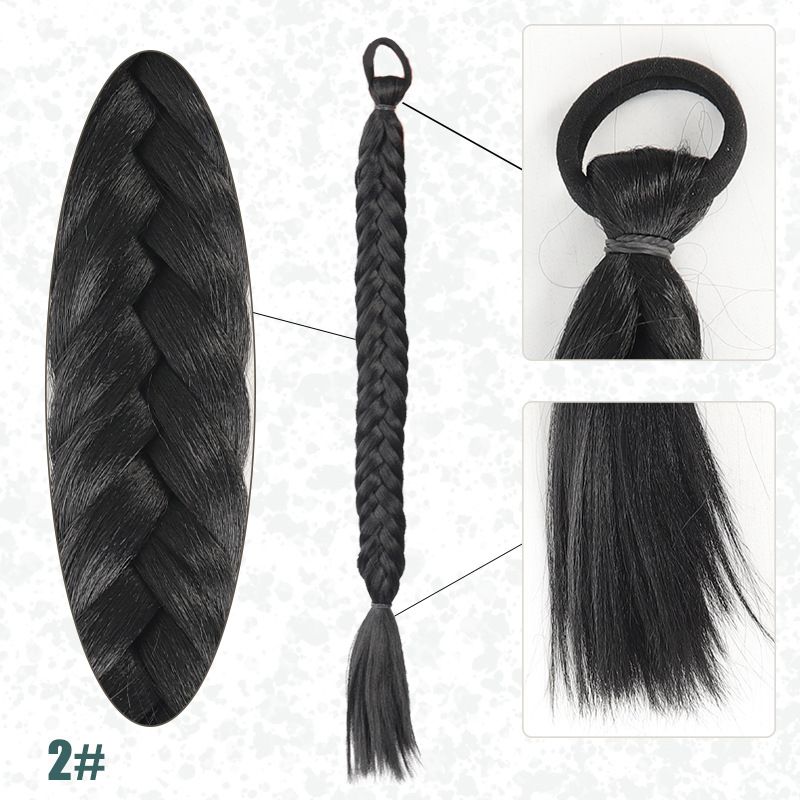 Perücke mit Fischgrätenzopf und Pferdeschwanz, Chemiefaser, 50 cm, 70 g, gedrehter Zopf, weicher seitlicher Fischgrätenzopf, Perücke mit Pferdeschwanz_voghion.com