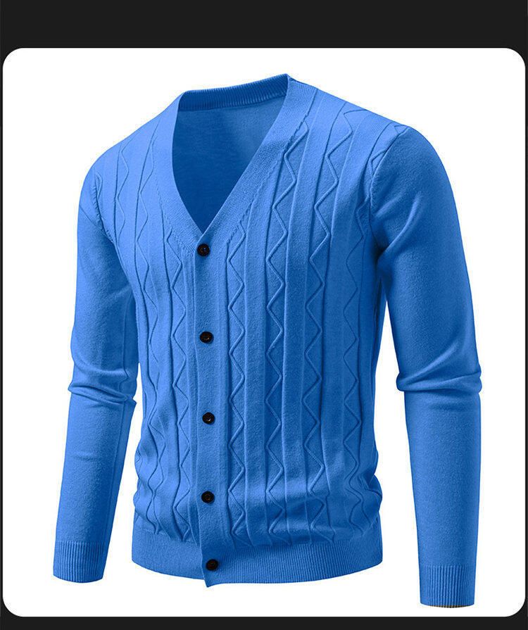 Lässiger Herren-Strickpullover – Vintage-Zopfmuster, lockere Passform, V-Ausschnitt, lange Ärmel, offene Vorderseite (maschinenwaschbar) –_voghion.com