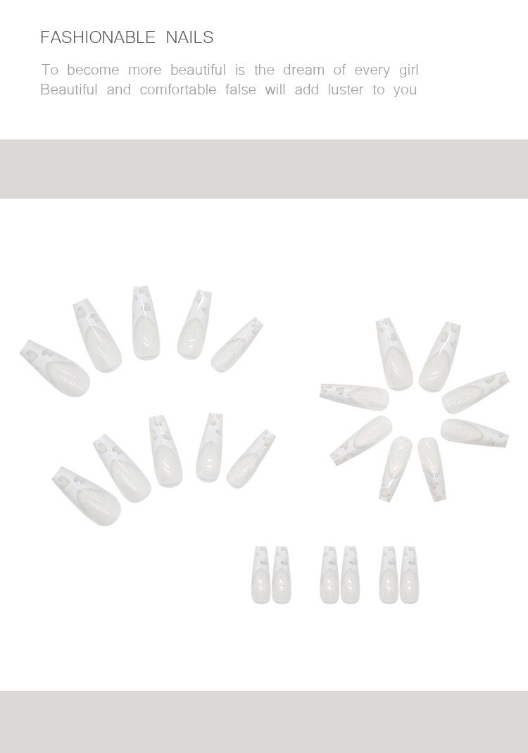 Ongles simples et élégants, motif amour blanc creux, nouvelle manucure, produit fini, ongles amovibles_voghion.com