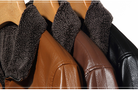Herrenbekleidung, Leder, Business-Mode, lässiger Trend, Frühling und Herbst, neuer Herren-Ledermantel, verdickt mit Pelzkragen, Pendeln_voghion.com