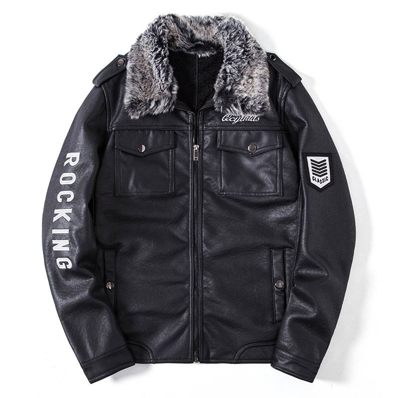 Herrenbekleidung Pelz Einteilige Puleather Jacke Reiten Biker Anzug Revers Herren Wintermantel Ledermode_voghion.com