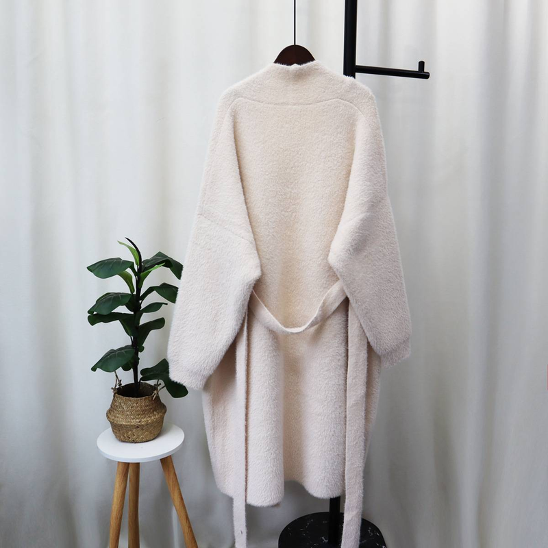 Îmbrăcăminte pentru femei, pulover din catifea de nurcă, stil leneș, haină lungă pentru femei, toamnă și iarnă, stil nou, curea, temperament, cardigan tricotat, tendință_voghion.com