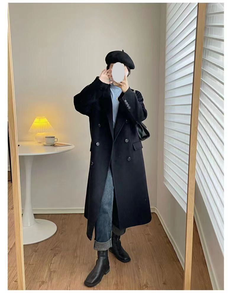 Women's Clothing Off Season Double Faced Cashmere Coat Long Loose Suit Collar 100 Wool Coat Temperament Double Breasted Coat_voghion.com