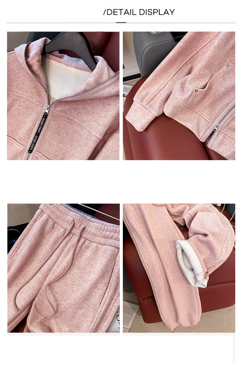 Damenbekleidung Damen Herbst neues Design trendiger Modeanzug lockerer, schlanker Strickjackenanzug mit Kapuze, weite Hose, zweiteiliger Anzug_voghion.com