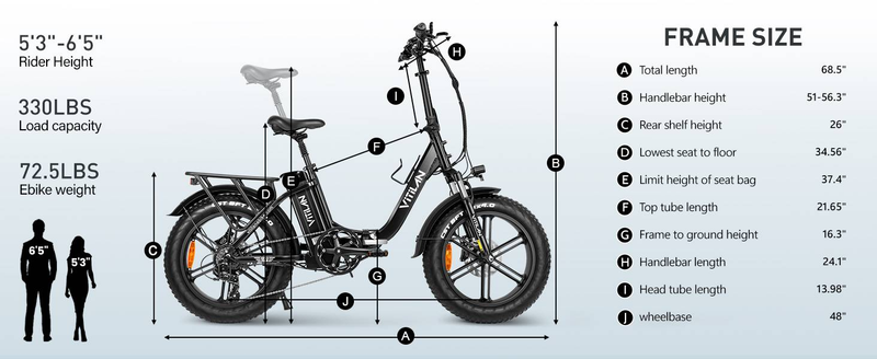 Vélo électrique pliable Vitilan U7 2.0 à gros pneus 20 x 4,0 pouces, moteur 750 W, 48 V, 20 Ah_voghion.com