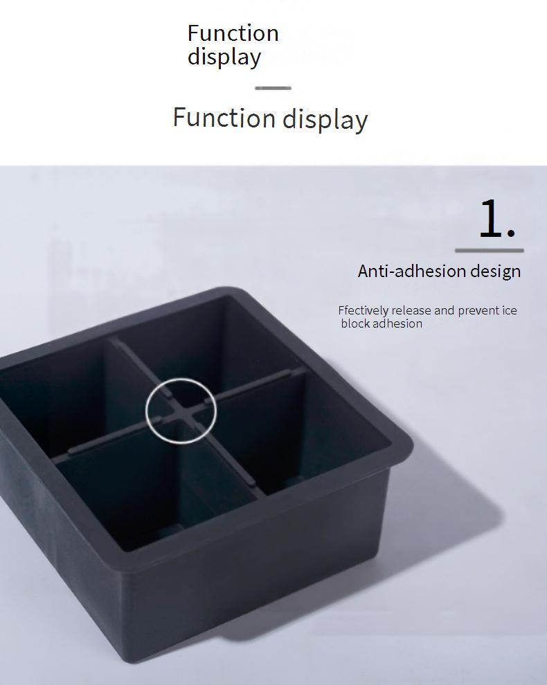 Premium 4-Cavity Square Ice Cube Tray (Whiskey & Cocktail Grade - Extra Slow Melting, BPA-Free Silicone, Dishwasher Safe)_voghion.com