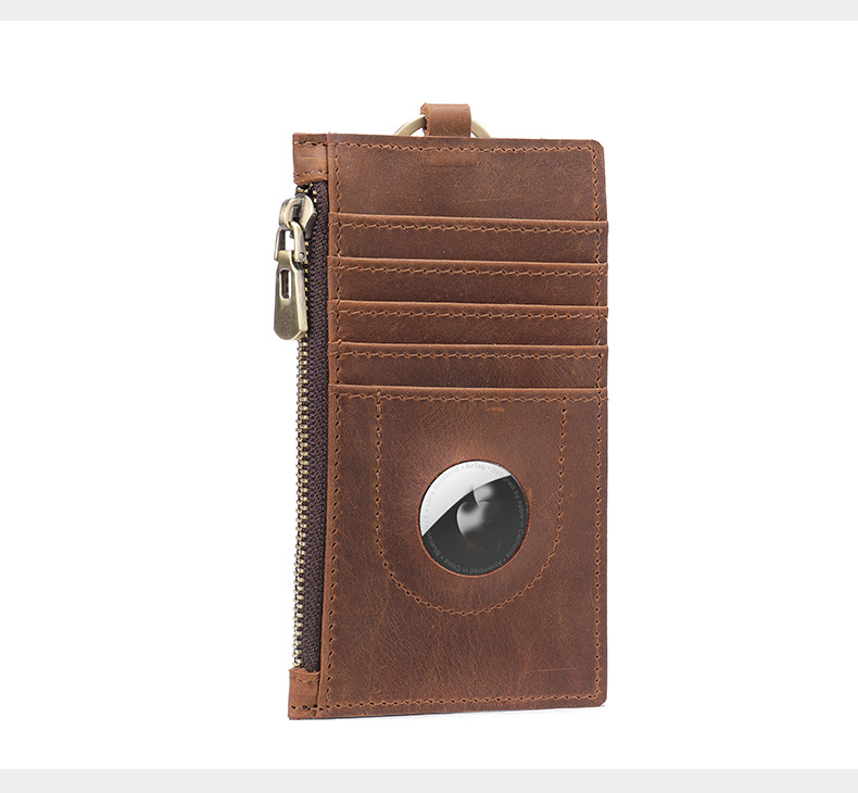 New Crazy Horse Leather Men's Card Holder With Multiple Card Layers, Vertical Card Holder, Airtag Positioning Wallet_voghion.com