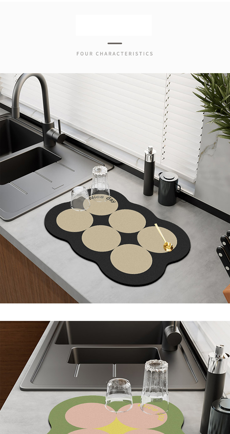 Modern Minimalist Kitchen Counter Drying Mat - Absorbent, Heat-Resistant & Wash-Free - Non-Slip Drip Tray For Dishes, Cups & Wine Glasses_voghion.com
