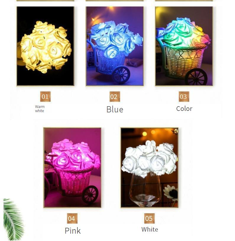 Stringa di luci colorate a LED con piccola rosa simulata, decorazione per San Valentino, matrimonio, atmosfera romantica, proposta di matrimonio, confessione_voghion.com