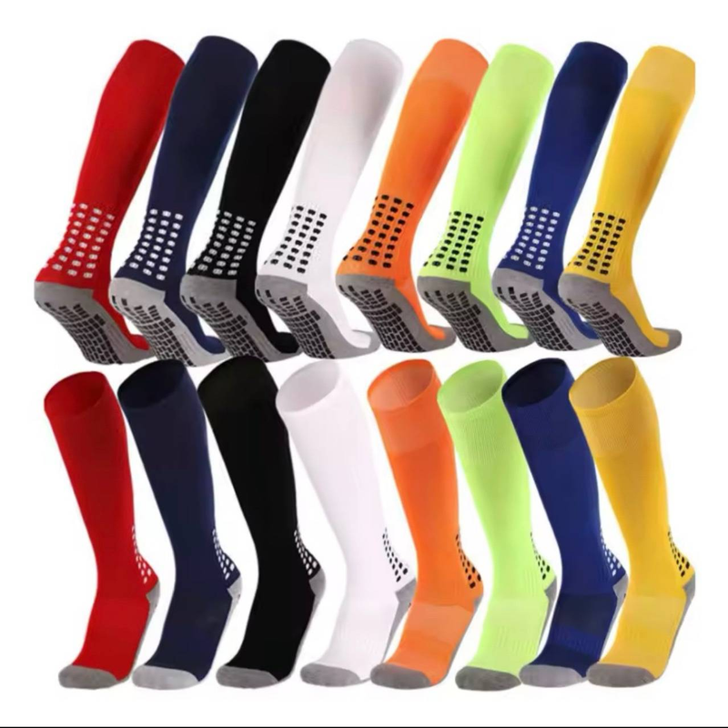Chaussettes de sport carrées, longues chaussettes de football pour hommes et femmes, chaussettes antidérapantes au-dessus du genou, chaussettes d'entraînement longues à fond épais en serviette_voghion.com