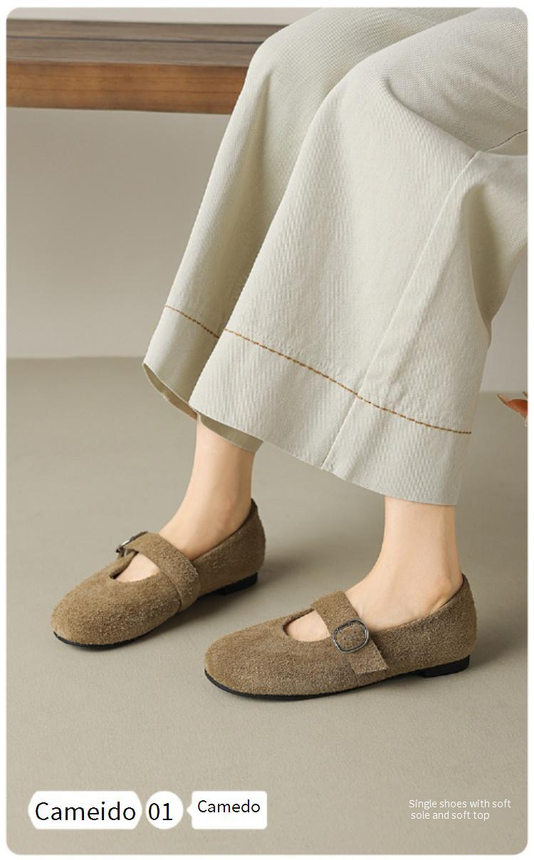 Cameido Women's Loafers Wine Red Brown Suede 1 5cm Round Toe Rubber Sole Casual Shoes_voghion.com