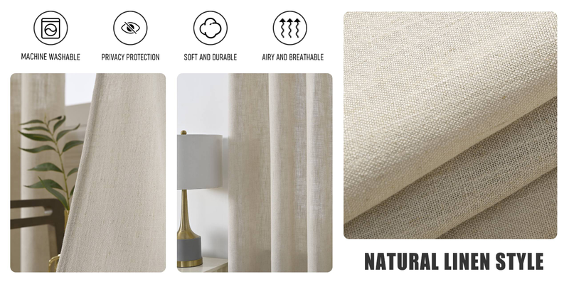 Linen Curtains Polyester Linen Textured Light Filtering Semi-Sheer Grommet Curtain Pair (Set Of 2)_voghion.com