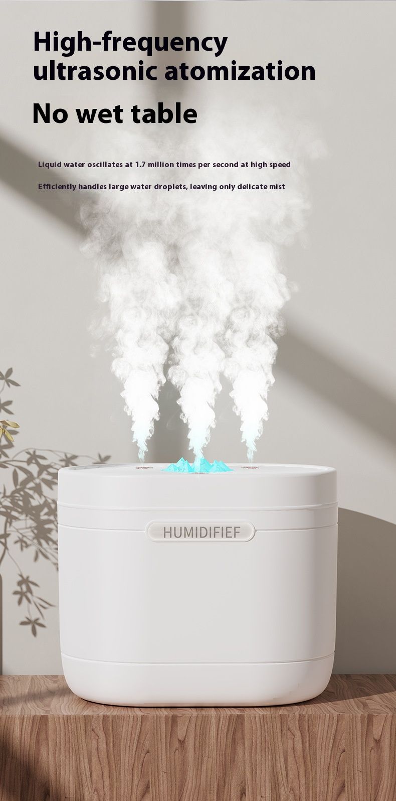 Umidificador USB de 3 bicos com luz ambiente de 7 cores, operação silenciosa para quarto, escritório, mesa de trabalho - Umidificador de ar compacto e portátil_voghion.com