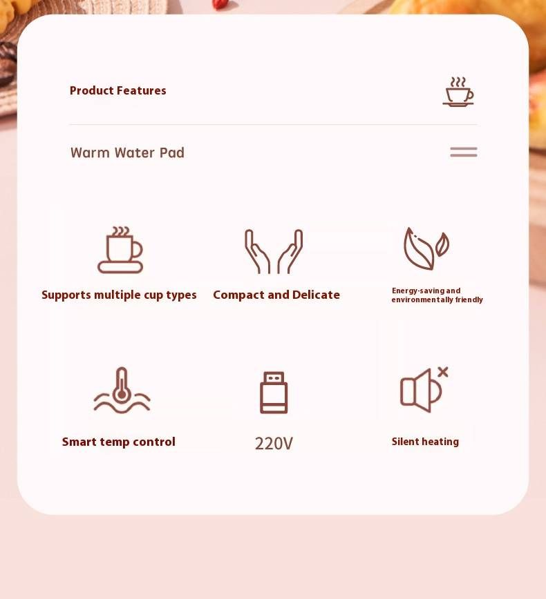 Smart Warming Cup Pad – USB-Powered Desktop Warmer For Coffee, Milk & Tea (3 Heat Settings, Auto Shut-Off, Non-Slip Base, PP Material)_voghion.com