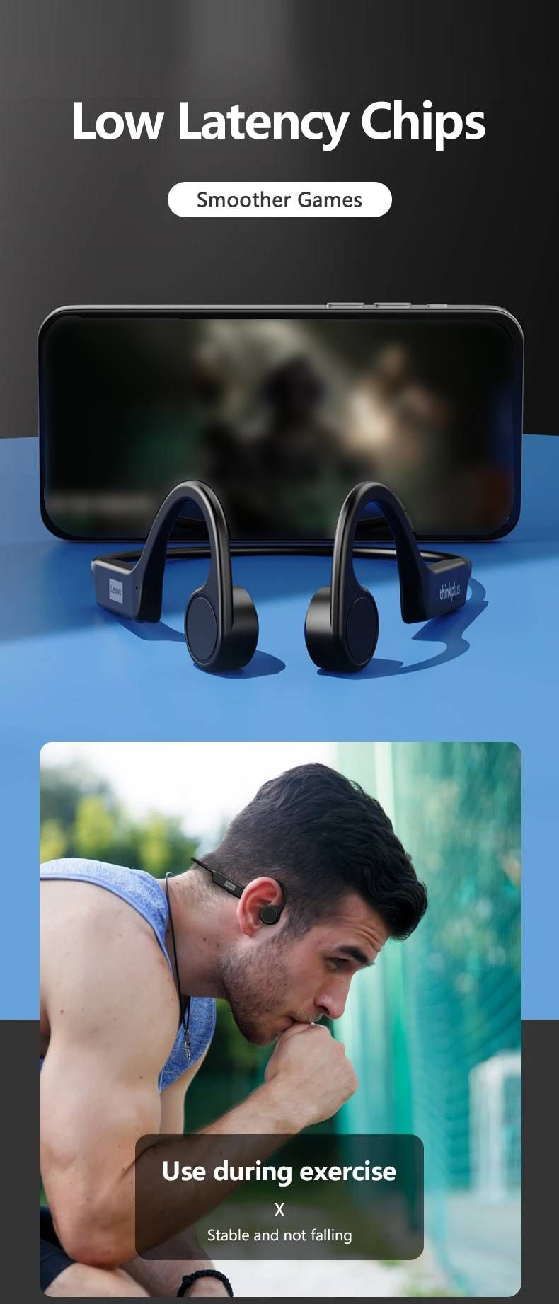Auriculares Bluetooth originales Lenovo X4 de conducción ósea, deportivos, impermeables, inalámbricos, con micrófono y gancho para la oreja, TWS, graves, estéreo HiFi._voghion.com