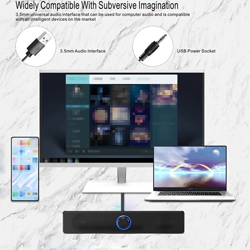USB Powered Wired Desktop Speaker With 3.5mm Plug And Volume Control, Stereo Audio Output, Suitable For Computers And Laptops_voghion.com