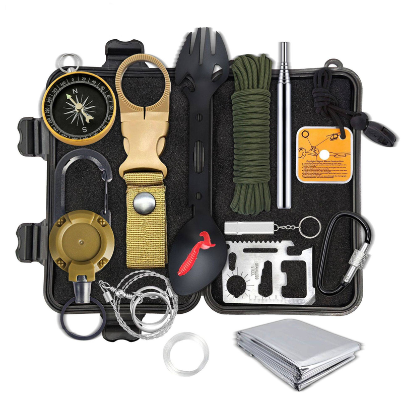 Überlebenskit für Camping im Freien und Notfälle – 18-in-1-Set mit unverzichtbarer Überlebensausrüstung (kompakt, taktisch, Erste Hilfe, Feuerstarter, Pfeife, Multifunktionswerkzeug)_voghion.com
