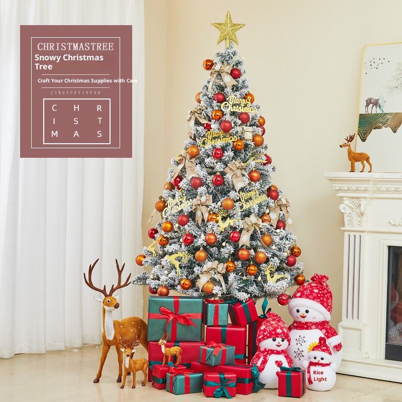 Décoration de sapin de Noël haut de gamme en bronze avec branches enneigées et lumières LED blanc chaud – 1,2 m / 1,5 m / 1,8 m / 2,1 m / 2,4 m / 3 m_voghion.com