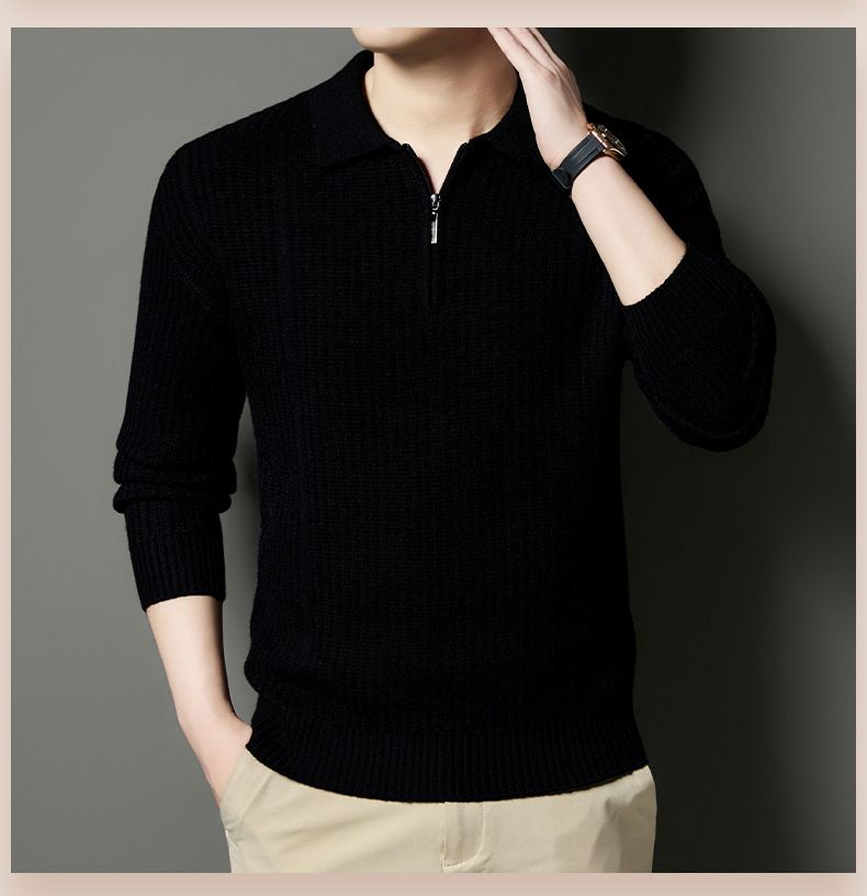 Herren-Strickpullover mit Halbreißverschluss – Stehkragen mit Zopfmuster, warm und stylisch für den Winter_voghion.com
