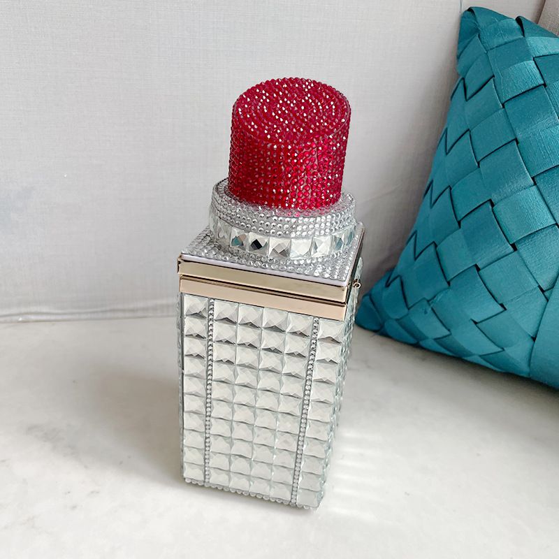 trendig diamant läppstift kedja axel budväska kvinnor clutch väskor strass kvällsväska kvinnor_voghion.com