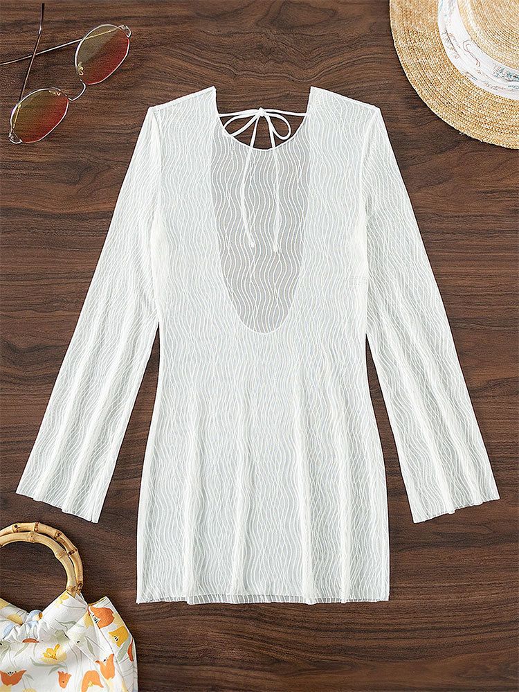 Vêtements pour femmes, chemisier à manches longues et col rond, maillot de bain en maille pour vacances à la plage, vêtements d'extérieur sexy dos nu, bikini_voghion.com