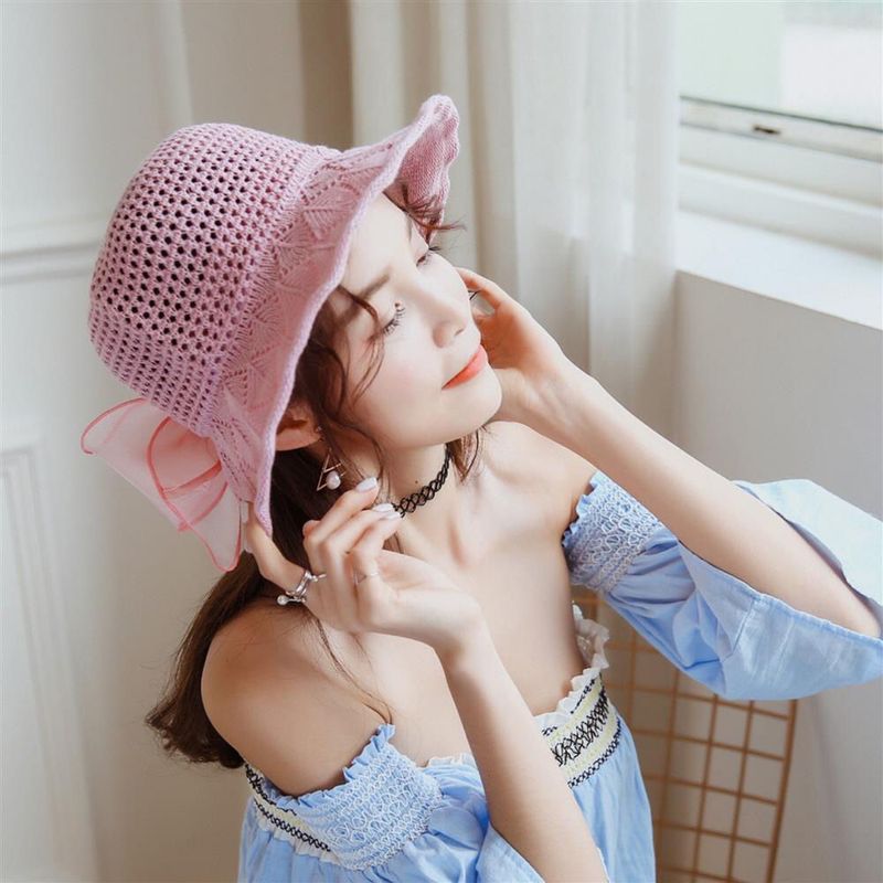 Cappello da spiaggia pieghevole con fiocco e protezione solare estiva da donna_voghion.com