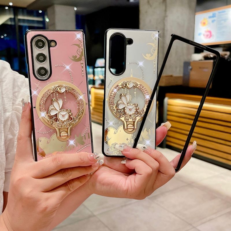 For Samsung Galaxy Z Fold 4 5 Cute Diamond Flower Butterfly Holder Stand 3D Phone Case Cover_voghion.com