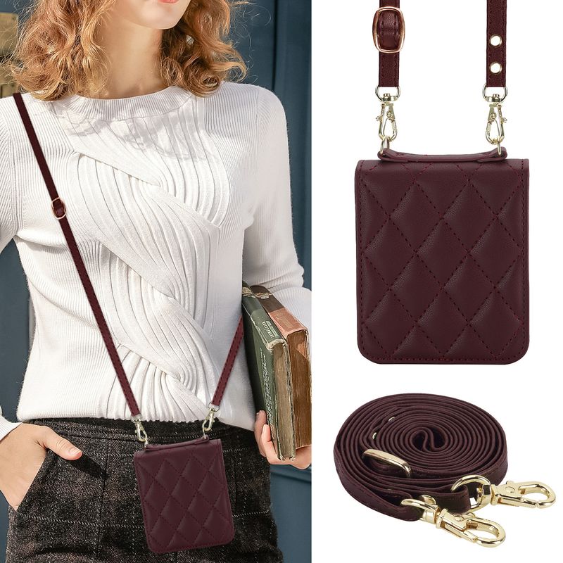 Nuova custodia per cellulare Z Flip6 per donna Custodia protettiva a tracolla Samsung Flip4 Custodia in pelle per cellulare a quadri_voghion.com