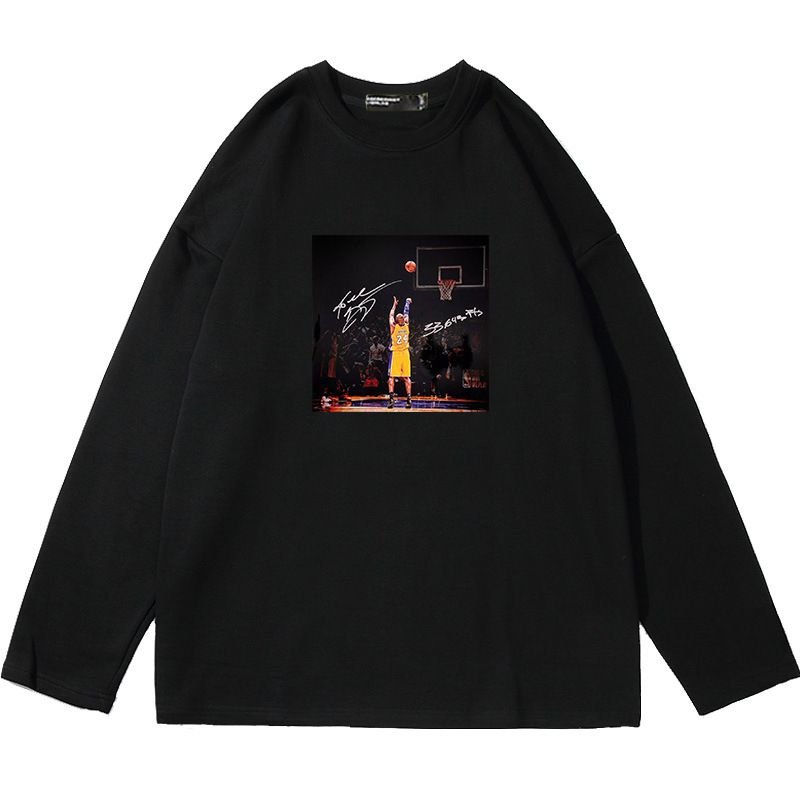 Stampa monofacciale e silhouette da basket Kobe Shooting Signature T-shirt a maniche lunghe per uomo e donna, ampia e pura_voghion.com