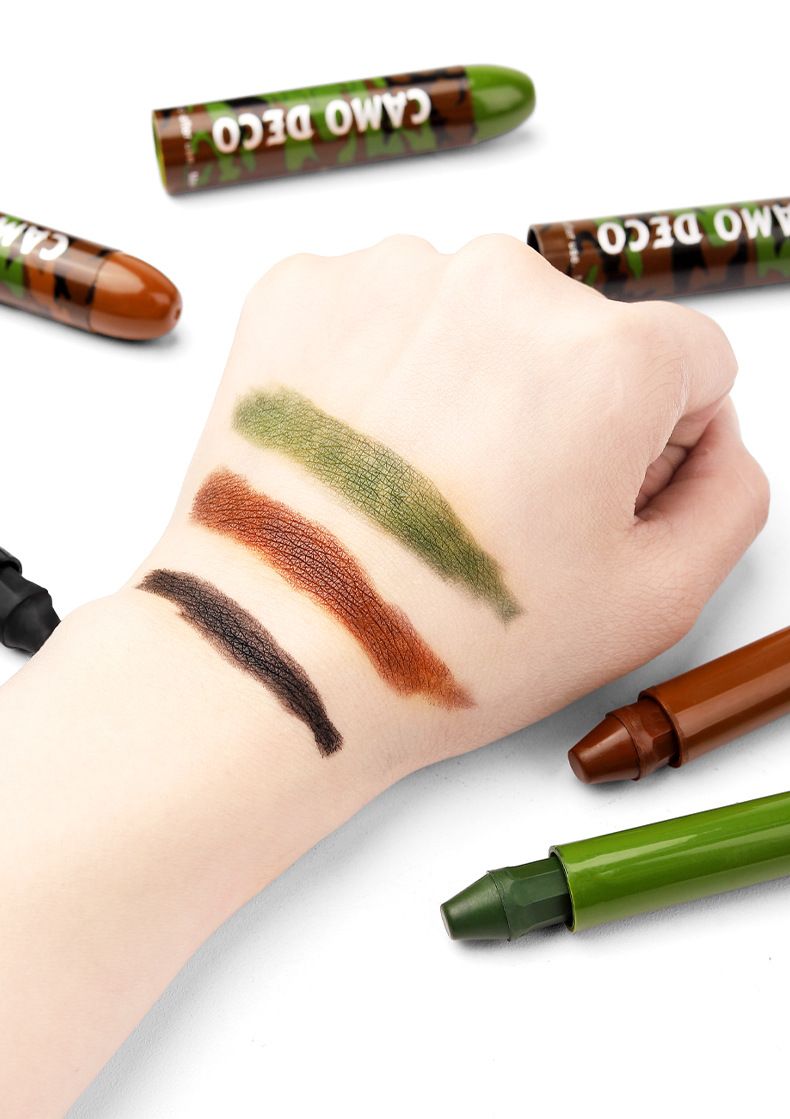 Camuflagem a óleo em três cores, camuflagem militar, rosto de leque, tinta a óleo CS, três camuflagens táticas, pintura de grafite, conjunto de bastões de óleo de camuflagem_voghion.com