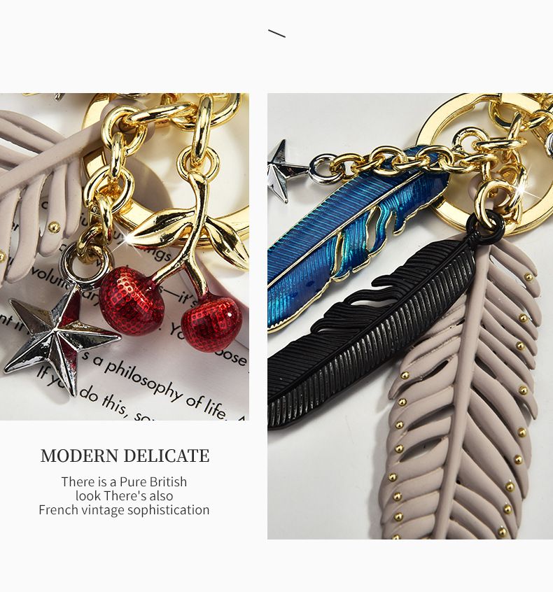 Neue Ankunft Exquisite sternförmige Feder Schlüsselanhänger Mode-Accessoires Elegantes Design Schlüsselanhänger Anhänger_voghion.com