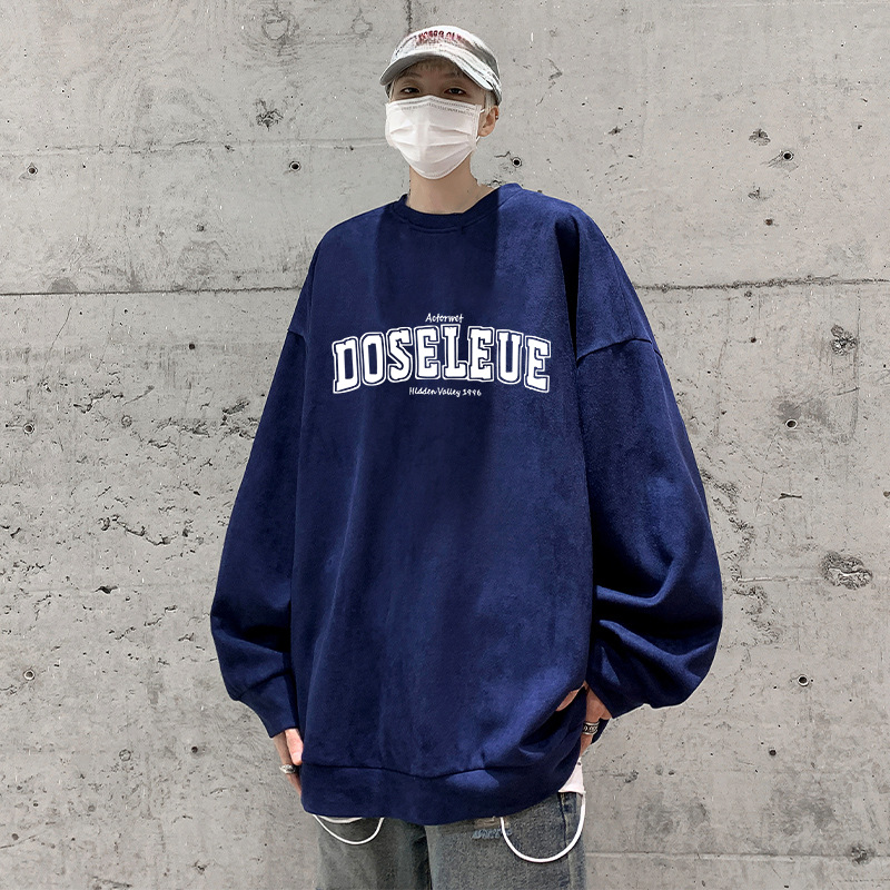 Novo moletom com capuz de camurça para meninos na primavera e no outono, roupas casuais soltas, casaco de base de manga comprida com gola redonda, jaqueta_voghion.com